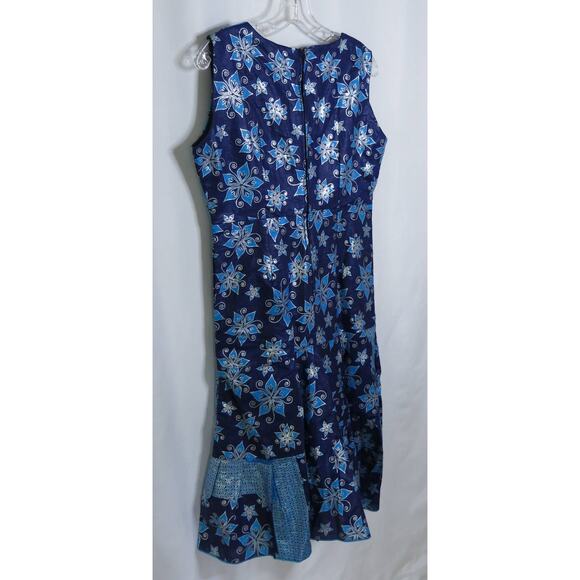 AFRICAN Handmade Ankara Dress Mid Length Sleeveless Floral Blue/Purple Ethnic - Picture 7 of 8